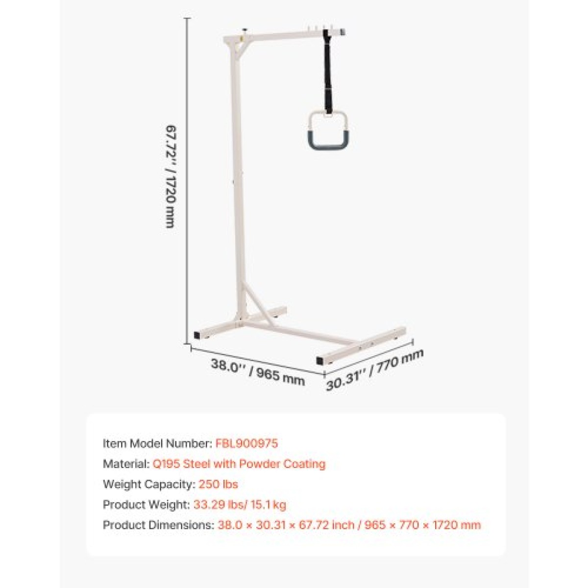 VEVOR Trapeze Bar for Bed Mobility, Heavy-Duty Steel Free Standing Bar Trapeze 250 LBS Weight Capacity, Hospital Bed Pull Up Assist για ηλικιωμένους και άτομα με ειδικές ανάγκες, Ιδανικό για νοσοκομεία, γηροκομείο, φροντίδα στο σπίτι