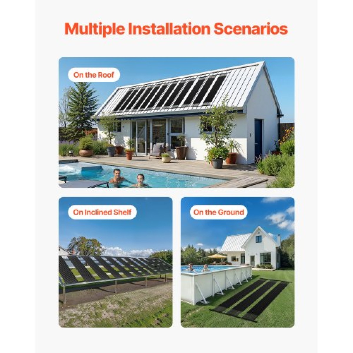 VEVOR Solar Pool Heater, 4 x 10 ft HDPE Solar Pool Panel ( 4 Pcs) - Ανθεκτικό και ανθεκτικό στις καιρικές συνθήκες, με πλήρη αξεσουάρ, Universal ηλιακό πάνελ πισίνας–Αυξάνει τη θερμοκρασία του νερού, πάνω και εσωτερική πισίνα
