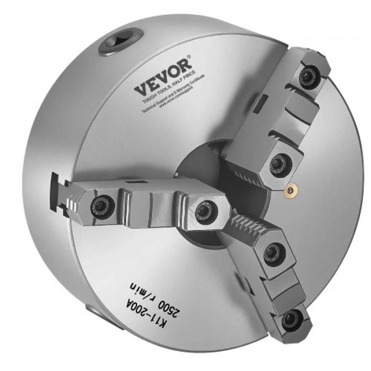 Τσοκ τόρνου 3 σιαγόνων VEVOR, 8 ιντσών (200 mm), τσοκ με αυτοκέντρο με 2 1/4 in-8 πλάκα στήριξης με σπείρωμα, 0,16-7,87 ίντσες (4-200 mm) Εύρος σύσφιξης με βίδες με κλειδί T, υλικό HT300 Lathe, για Ξύλο