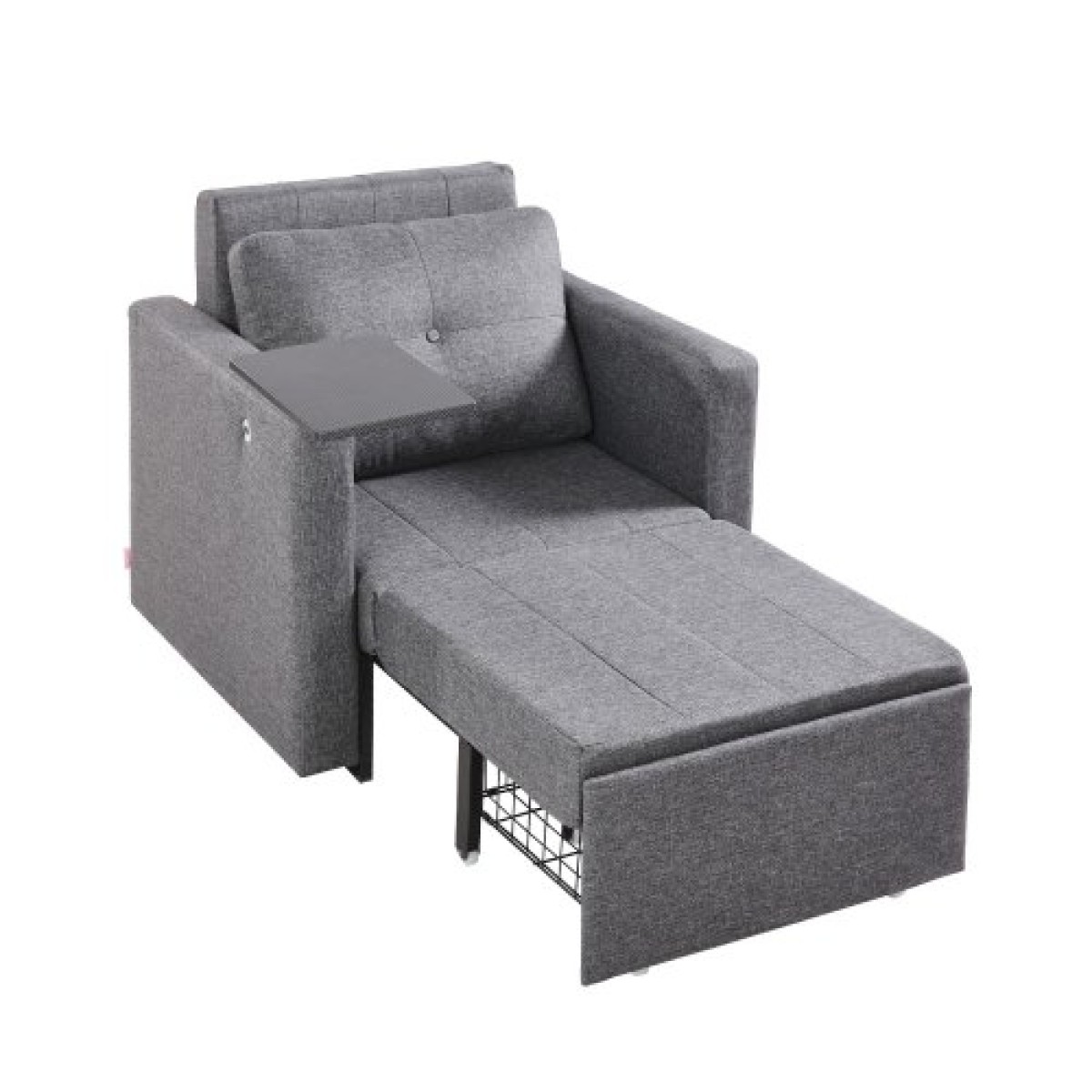 VEVOR Sleeper Καναπές-κρεβάτι, Μετατρέψιμο κρεβάτι ύπνου με πλαϊνή τσέπη, μαξιλάρι, υποβραχιόνιο και επιτραπέζια σανίδα, πλάτη με 5 ρυθμιζόμενες γωνίες, καναπές μονό συρόμενο με 2 ρόδες και χώρο αποθήκευσης στο κάτω μέρος, γκρι