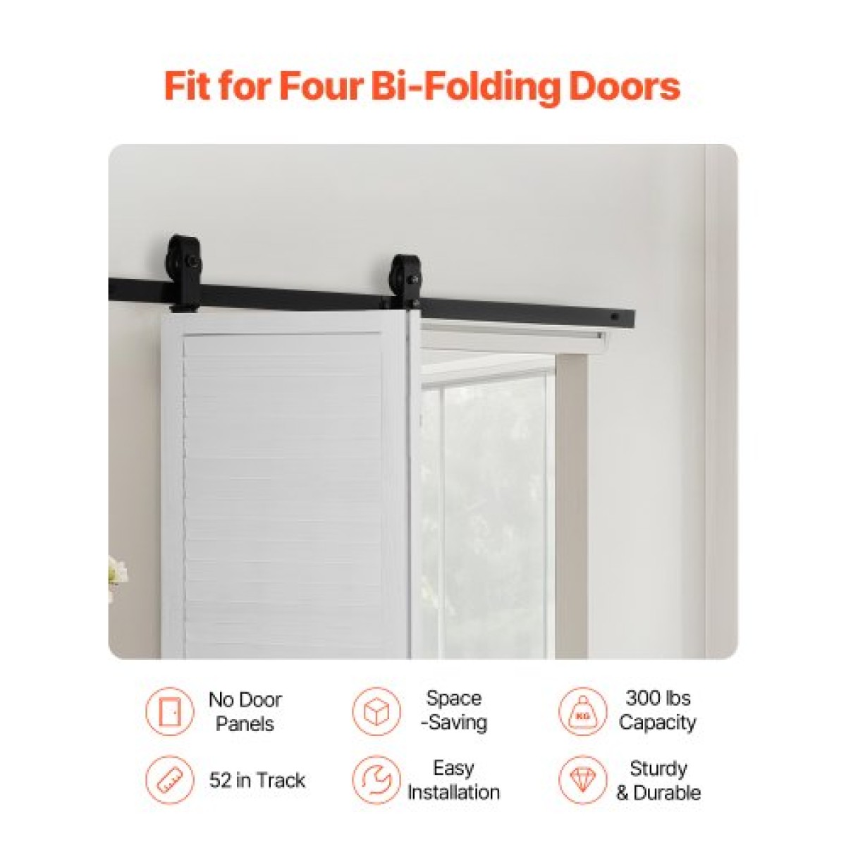 VEVOR Bi-folding Sliding Door Barn Hardware Track Kit, 52" Top Mount Track Kit, σύρεται ομαλά και αθόρυβα, βαρέως τύπου, εύκολο στην εγκατάσταση, κατάλληλο για δύο πόρτες πλυντηρίου ντουλαπιών 24" (Δεν περιλαμβάνονται)