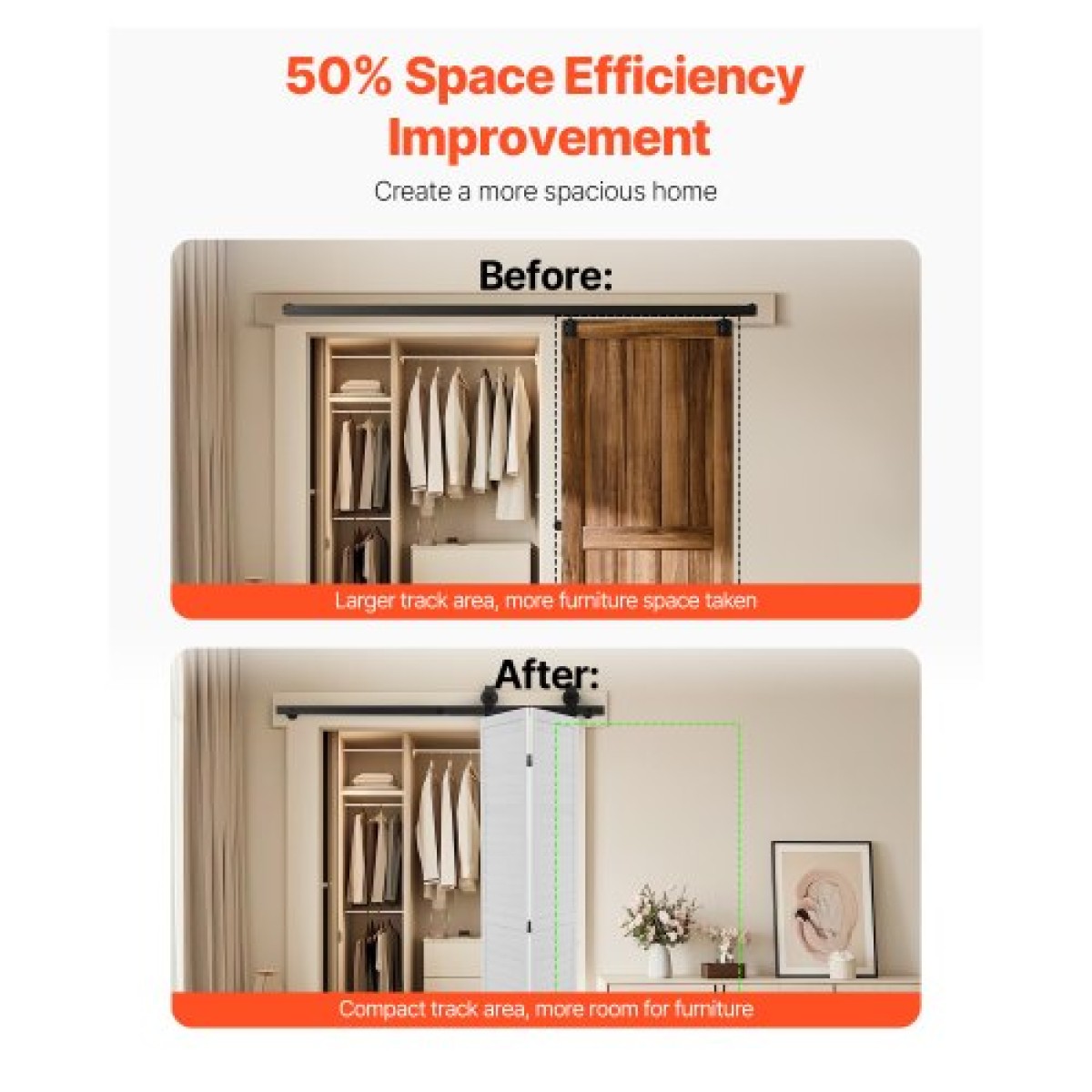 VEVOR Bi-folding Sliding Door Barn Hardware Track Kit, 52" Top Mount Track Kit, σύρεται ομαλά και αθόρυβα, βαρέως τύπου, εύκολο στην εγκατάσταση, κατάλληλο για δύο πόρτες πλυντηρίου ντουλαπιών 24" (Δεν περιλαμβάνονται)