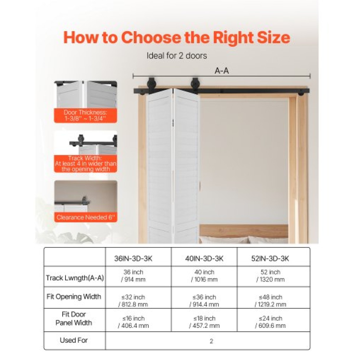 VEVOR Bi-folding Sliding Door Barn Hardware Track Kit, 52" Top Mount Track Kit, σύρεται ομαλά και αθόρυβα, βαρέως τύπου, εύκολο στην εγκατάσταση, κατάλληλο για δύο πόρτες πλυντηρίου ντουλαπιών 24" (Δεν περιλαμβάνονται)