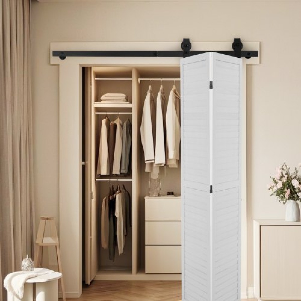 VEVOR Bi-folding Sliding Door Barn Hardware Track Kit, 52" Top Mount Track Kit, σύρεται ομαλά και αθόρυβα, βαρέως τύπου, εύκολο στην εγκατάσταση, κατάλληλο για δύο πόρτες πλυντηρίου ντουλαπιών 24" (Δεν περιλαμβάνονται)