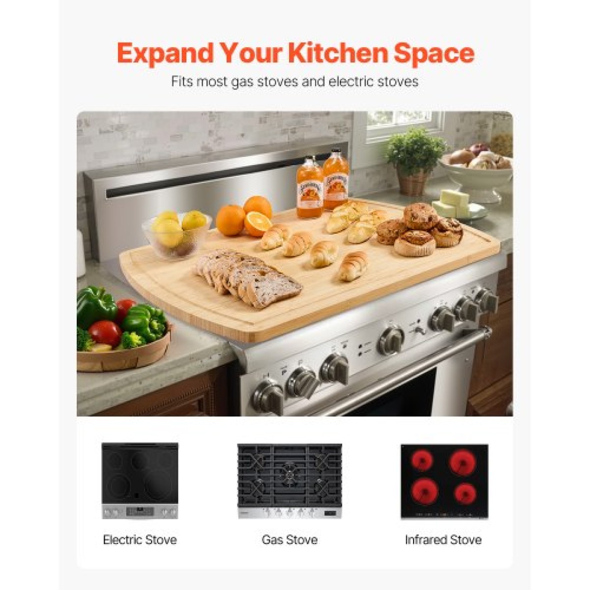 Κάλυμμα σόμπας VEVOR Noodle Board, Πίνακας πάνω κάλυμμα εστίας για καυστήρα αερίου & ηλεκτρική κουζίνα, σανίδα κοπής ξύλου μπαμπού με αυλάκια χυμών, εστίες RV/ κάλυμμα νεροχύτη κουζίνας για πάγκο & δίσκο, φυσικό