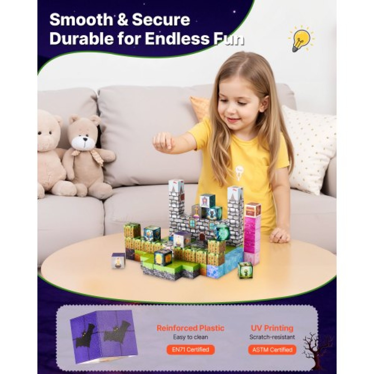VEVOR Magnetic Blocks, 100 PCS Cemetery Zombies Set, Magnetic Building Cubes for Children, STEM Montessori Sensory Toys for Christmas Christmas Gift, Construction Stacking Toy for 3+ years Old boys and girls