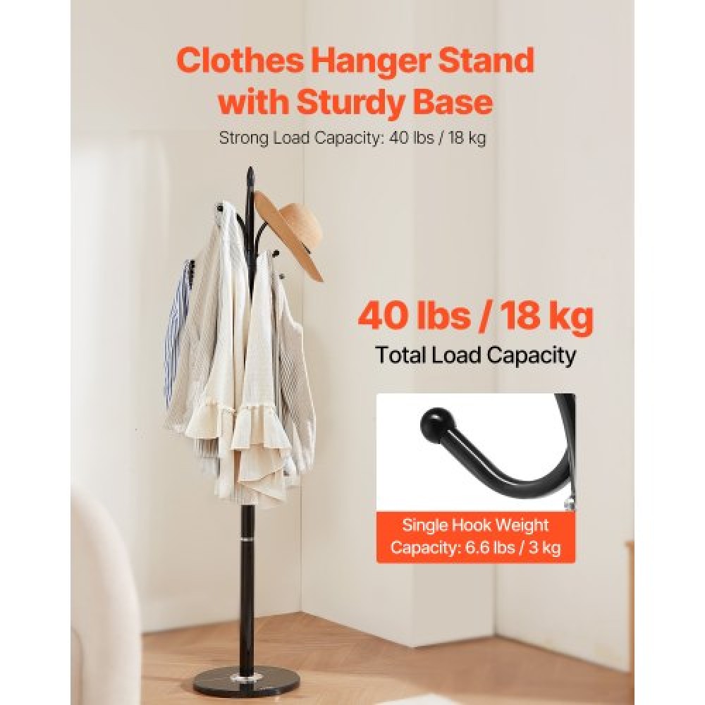 VEVOR Freestanding Coat Rack Coats Tree Stand with Stable Marble Base & 6 Hooks