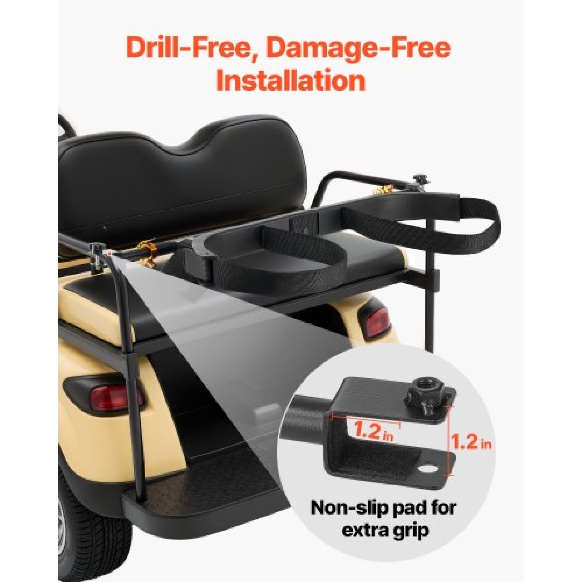 Βάση τσάντας VEVOR Golf Cart, 1370 x 195 x 60,5 mm, Συμβατή με τα περισσότερα πίσω κάθισμα 2+2 καροτσιών γκολφ με τετράγωνους σωλήνες 1,2 ιντσών, ρυθμιζόμενη βάση για καρότσια πίσω καθίσματος με ιμάντα, δεν απαιτείται τρύπημα