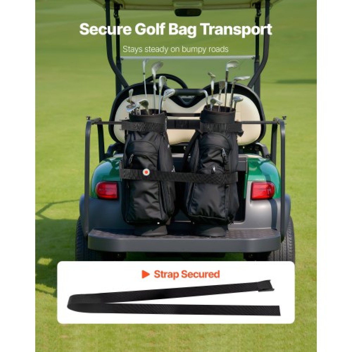 Βάση τσάντας VEVOR Golf Cart, 1370 x 195 x 60,5 mm, Συμβατή με τα περισσότερα πίσω κάθισμα 2+2 καροτσιών γκολφ με τετράγωνους σωλήνες 1,2 ιντσών, ρυθμιζόμενη βάση για καρότσια πίσω καθίσματος με ιμάντα, δεν απαιτείται τρύπημα