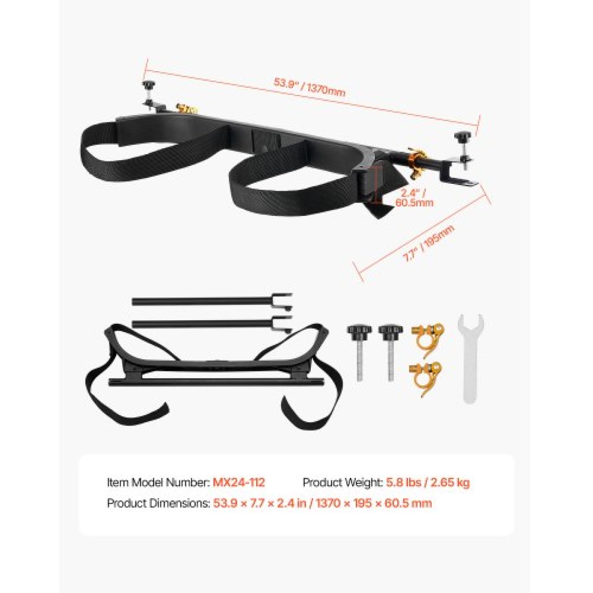 Βάση τσάντας VEVOR Golf Cart, 1370 x 195 x 60,5 mm, Συμβατή με τα περισσότερα πίσω κάθισμα 2+2 καροτσιών γκολφ με τετράγωνους σωλήνες 1,2 ιντσών, ρυθμιζόμενη βάση για καρότσια πίσω καθίσματος με ιμάντα, δεν απαιτείται τρύπημα