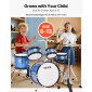 VEVOR Kids Drum Set, 5 τεμαχίων 14 ιντσών / 355,6 mm Junior Drum Set, Σετ τύμπανων για αρχάριους με ρυθμιζόμενο θρόνο και δύο ζευγάρια τύμπανα, κιτ οργάνων για τύμπανα μουσικής εκμάθησης, για παιδιά 6-13 ετών (Μπλε)