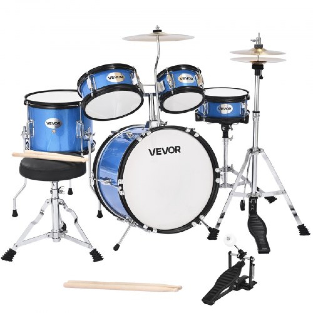 VEVOR Kids Drum Set, 5 τεμαχίων 14 ιντσών / 355,6 mm Junior Drum Set, Σετ τύμπανων για αρχάριους με ρυθμιζόμενο θρόνο και δύο ζευγάρια τύμπανα, κιτ οργάνων για τύμπανα μουσικής εκμάθησης, για παιδιά 6-13 ετών (Μπλε)