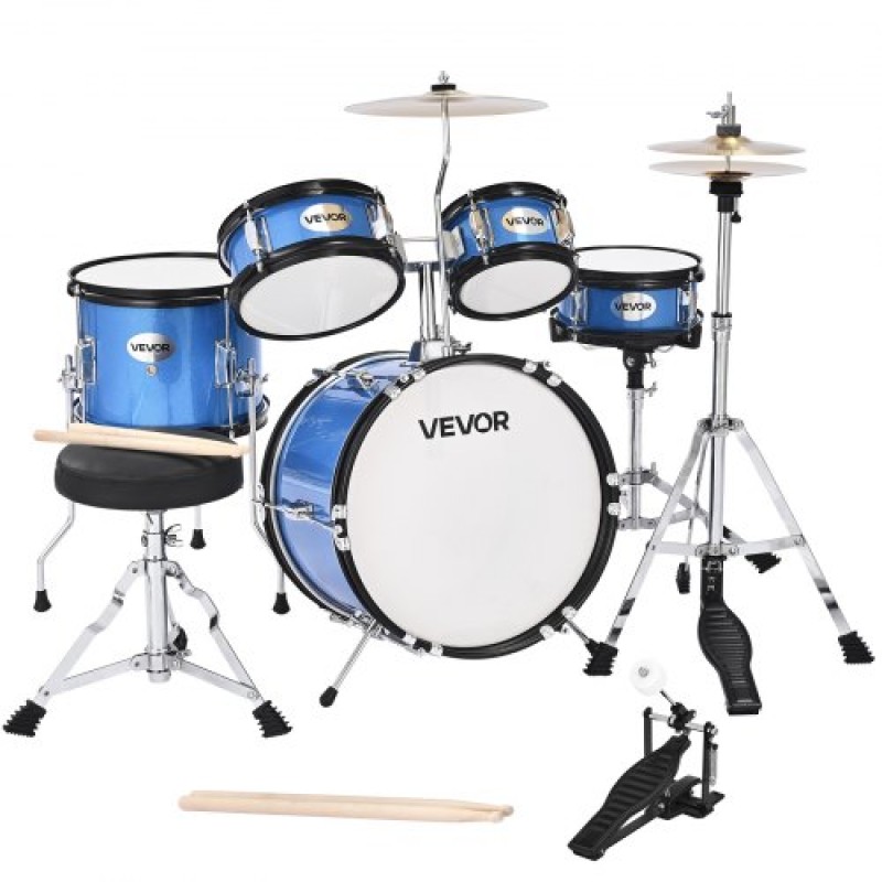 VEVOR Kids Drum Set, 5 τεμαχίων 14 ιντσών / 355,6 mm Junior Drum Set, Σετ τύμπανων για αρχάριους με ρυθμιζόμενο θρόνο και δύο ζευγάρια τύμπανα, κιτ οργάνων για τύμπανα μουσικής εκμάθησης, για παιδιά 6-13 ετών (Μπλε)