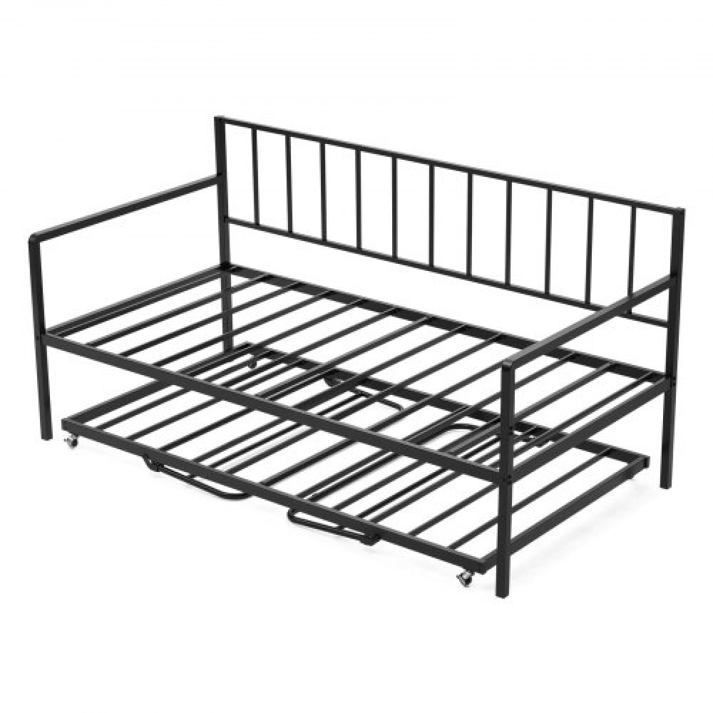 VEVOR Πλαίσιο daybed με διπλό μέγεθος, ρυθμιζόμενο ύψος κρεβατιού ημέρας με κορδόνι, βαρέως τύπου μεταλλικό σκελετό κρεβατιού με φως LED και σταθμό φόρτισης, διπλό κρεβάτι ημέρας με μεταλλικές τάπες για σαλόνι, υπνοδωμάτιο