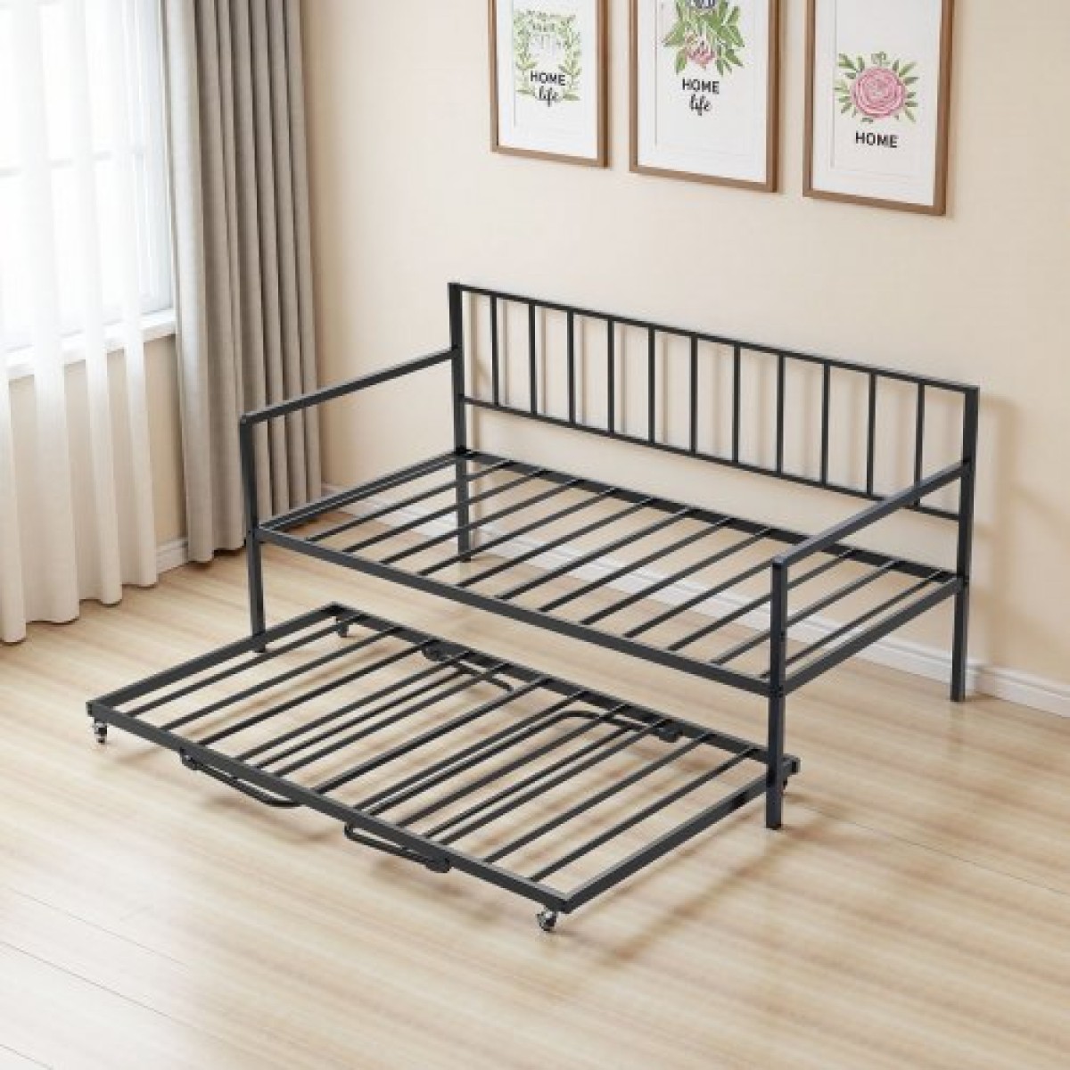 VEVOR Πλαίσιο daybed με διπλό μέγεθος, ρυθμιζόμενο ύψος κρεβατιού ημέρας με κορδόνι, βαρέως τύπου μεταλλικό σκελετό κρεβατιού με φως LED και σταθμό φόρτισης, διπλό κρεβάτι ημέρας με μεταλλικές τάπες για σαλόνι, υπνοδωμάτιο