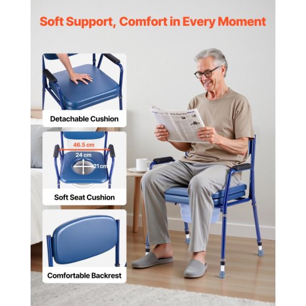 VEVOR Bedside Commode Chair 3-in-1 Raised Toilet Seat 181 kg Adjustable Height