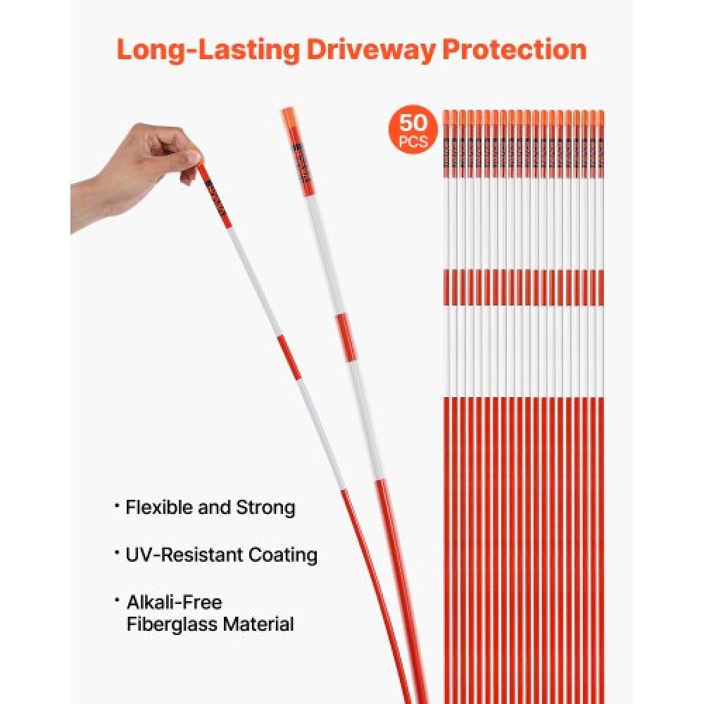 VEVOR 50Pcs Reflective Driveway Markers 5/16" Dia 60 in Snow Stakes Reflectors