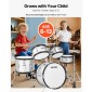 VEVOR Kids Drum Set, 5 τεμαχίων 16 ιντσών / 406,4 mm Junior Drum set, σετ τύμπανων για αρχάριους με ρυθμιζόμενο θρόνο και δύο ζευγάρια τύμπανα, κιτ οργάνων για τύμπανα μουσικής εκμάθησης, για παιδιά ηλικίας 6-13 (Ασημί)