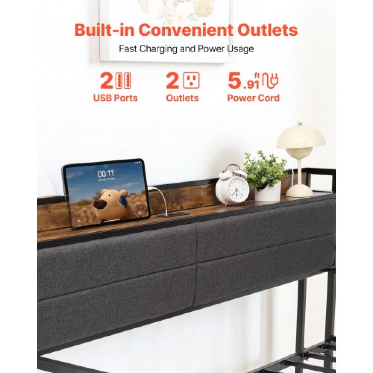 Πλαίσιο Daybed VEVOR Twin Size, Day Bed with Strend, Heavy Duty Metal Platform Rad Frame with Charging Station, Twin Day Bed with Metal Slats Support for Living Room, Υπνοδωμάτιο, Ξενώνας, Easy Assembly