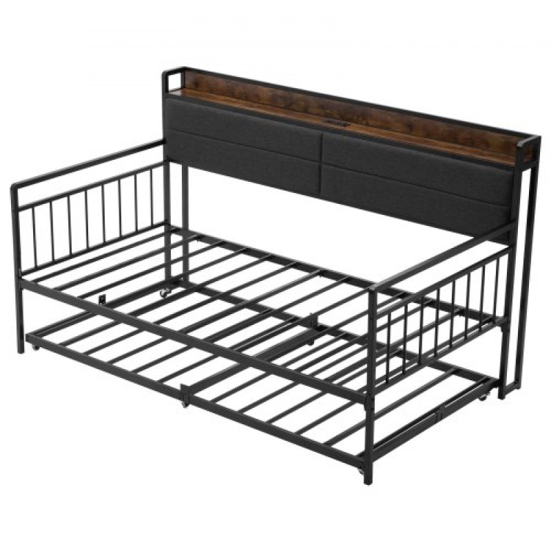 Πλαίσιο Daybed VEVOR Twin Size, Day Bed with Strend, Heavy Duty Metal Platform Rad Frame with Charging Station, Twin Day Bed with Metal Slats Support for Living Room, Υπνοδωμάτιο, Ξενώνας, Easy Assembly