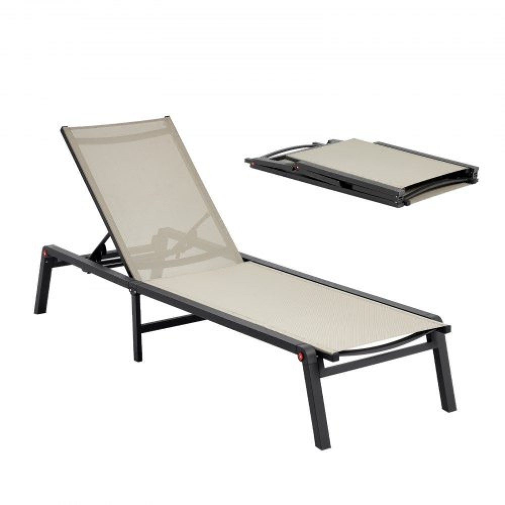 Πολυθρόνα VEVOR Outdoor Chaise Lounge, χωρητικότητας 181 κιλών, Αναδιπλούμενη καρέκλα μαυρίσματος, 5 ρυθμιζόμενες θέσεις, εύκολη συναρμολόγηση, βαρέως τύπου ξαπλώστρες αλουμινίου για ξαπλώστρες, για αίθριο παραλίας