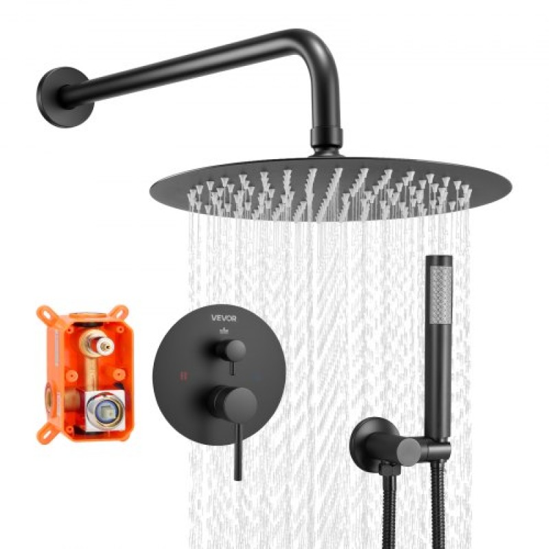 VEVOR Shower Faucet Set 8" Round Rain Shower Head and Hand Set Matte Black