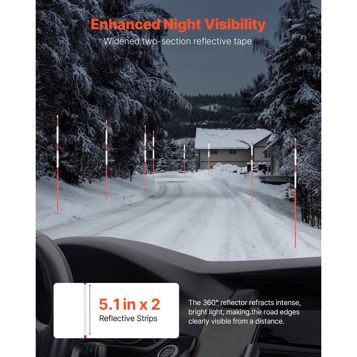 Μαρκαδόροι VEVOR Driveway, 200Pcs 122cm Μήκος 6,35mm, Ανακλαστήρες Hi-Visibility Driveway with 12 in Steel Drill Bits, Reflektive Snow Sticks Fiberglass Pole for Parking, Walkways, Snow Oring