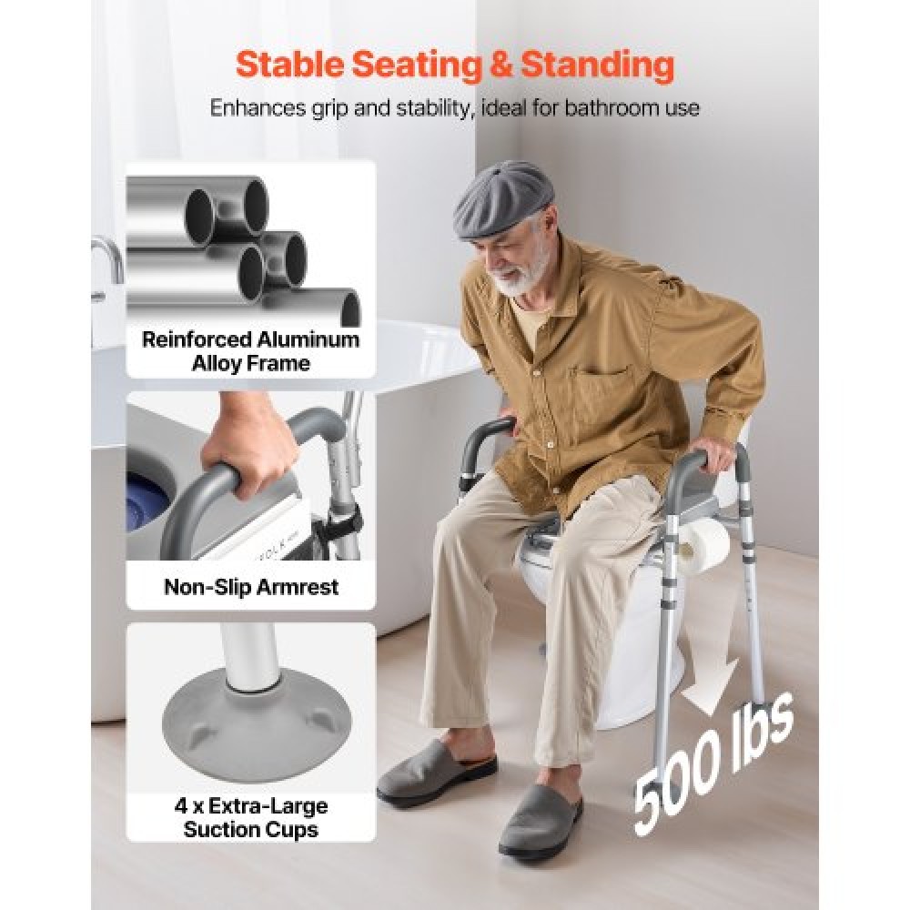 VEVOR Bedside Commode Chair 4-in-1 Raised Toilet Seat Adjustable Height 500 lbs