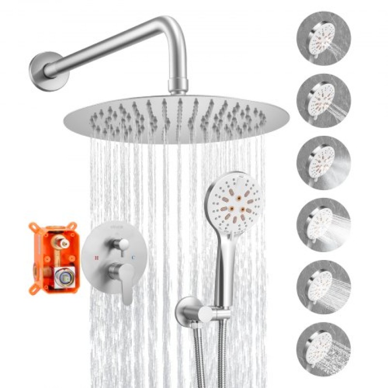 VEVOR Shower Faucet Set 10" Round Rain Shower Head and Hand Set Brushed Nickel