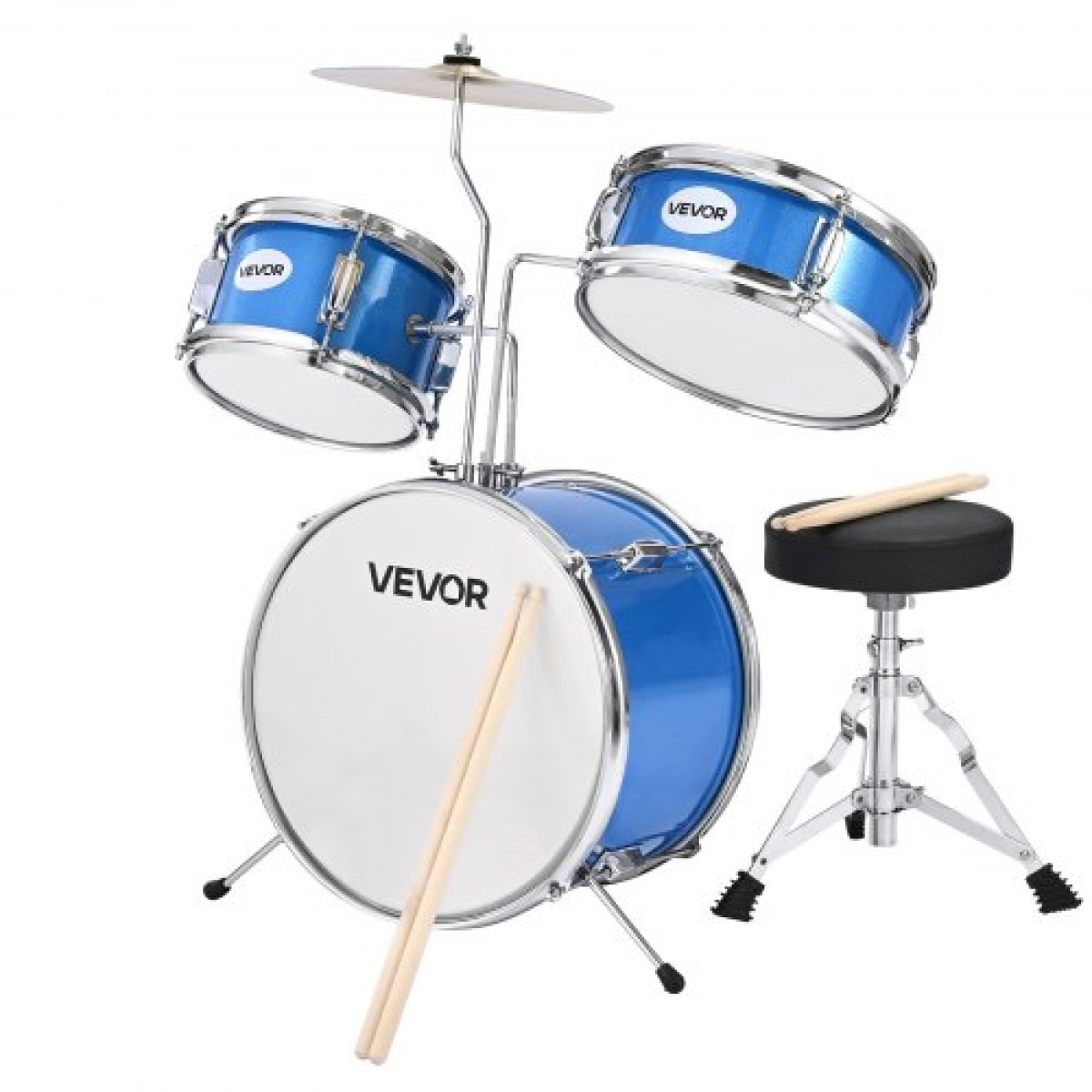 VEVOR Kids Drum Set, 3 τεμαχίων 14 ιντσών / 355,6 mm Junior Drum set, σετ τύμπανων για αρχάριους με ρυθμιζόμενο θρόνο και δύο ζευγάρια τύμπανα, κιτ οργάνων για τύμπανα μουσικής εκμάθησης, για παιδιά ηλικίας 6-13 (Μπλε)