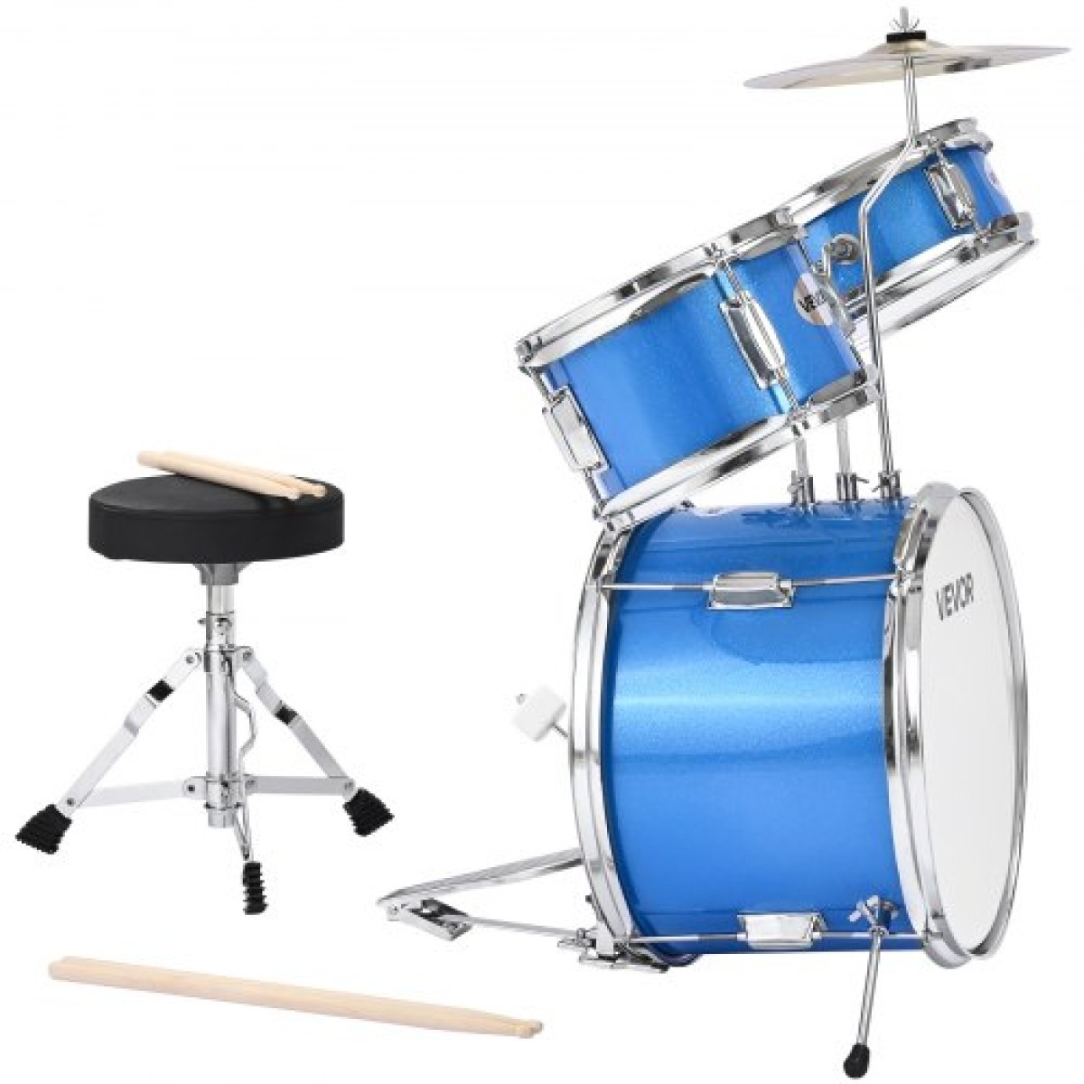 VEVOR Kids Drum Set, 3 τεμαχίων 14 ιντσών / 355,6 mm Junior Drum set, σετ τύμπανων για αρχάριους με ρυθμιζόμενο θρόνο και δύο ζευγάρια τύμπανα, κιτ οργάνων για τύμπανα μουσικής εκμάθησης, για παιδιά ηλικίας 6-13 (Μπλε)
