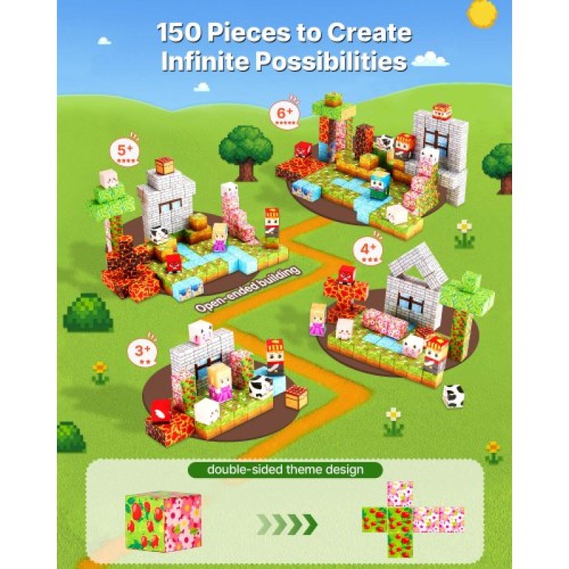 VEVOR Magnetic Blocks, Σετ Forest Castle 150 τμχ, Μαγνητικοι κύβοι κτιρίου για παιδιά, STEM Montessori Sensory Toys για Χριστουγεννιάτικο δώρο γενεθλίων, Κατασκευαστικό παιχνίδι στοίβαξης για αγόρια και κορίτσια 3+ ετών