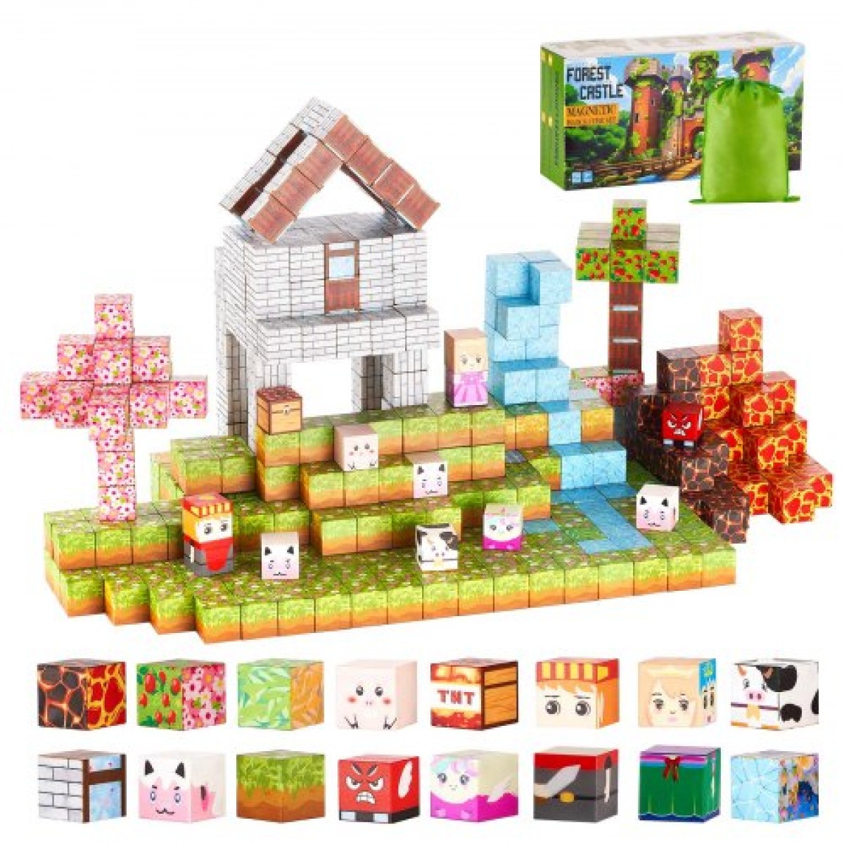 VEVOR Magnetic Blocks, Σετ Forest Castle 150 τμχ, Μαγνητικοι κύβοι κτιρίου για παιδιά, STEM Montessori Sensory Toys για Χριστουγεννιάτικο δώρο γενεθλίων, Κατασκευαστικό παιχνίδι στοίβαξης για αγόρια και κορίτσια 3+ ετών