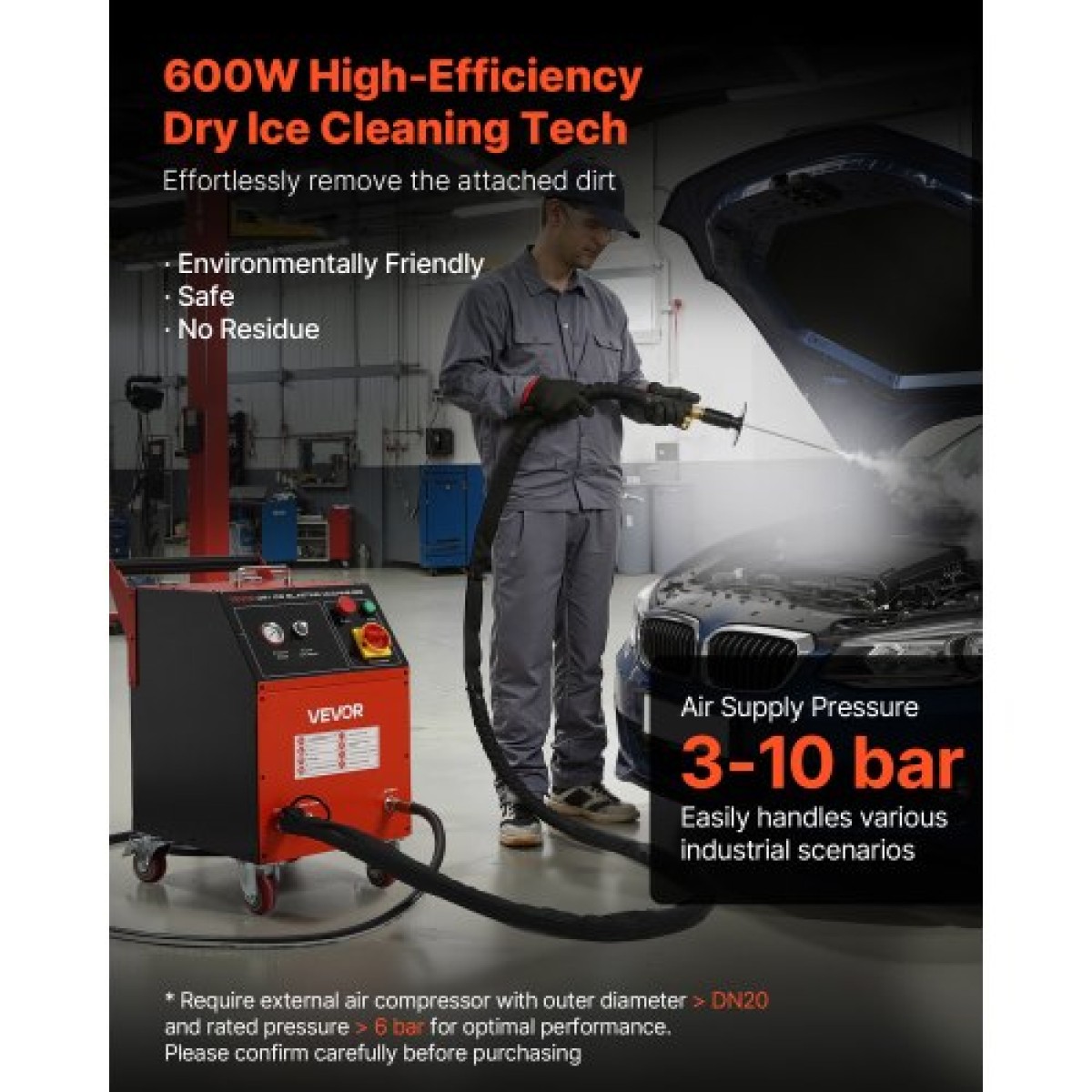 VEVOR Dry Ice Blasting Machine, 11LBS (5KG) Μηχάνημα καθαρισμού ξηρού πάγου χωρητικότητας με 4 ακροφύσια, ρυθμιζόμενη πίεση & ποσότητα ξηρού πάγου, Movable Blaster Cleaner for Automotive Ship Aviation Chemical