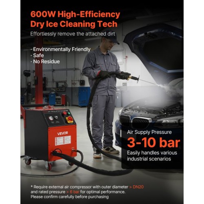 VEVOR Dry Ice Blasting Machine, 11LBS (5KG) Μηχάνημα καθαρισμού ξηρού πάγου χωρητικότητας με 4 ακροφύσια, ρυθμιζόμενη πίεση & ποσότητα ξηρού πάγου, Movable Blaster Cleaner for Automotive Ship Aviation Chemical