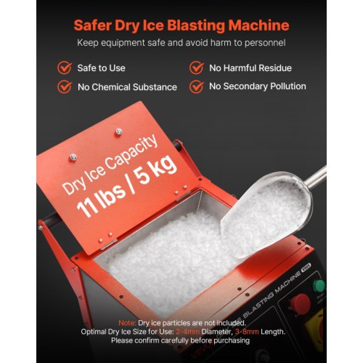 VEVOR Dry Ice Blasting Machine, 11LBS (5KG) Μηχάνημα καθαρισμού ξηρού πάγου χωρητικότητας με 4 ακροφύσια, ρυθμιζόμενη πίεση & ποσότητα ξηρού πάγου, Movable Blaster Cleaner for Automotive Ship Aviation Chemical