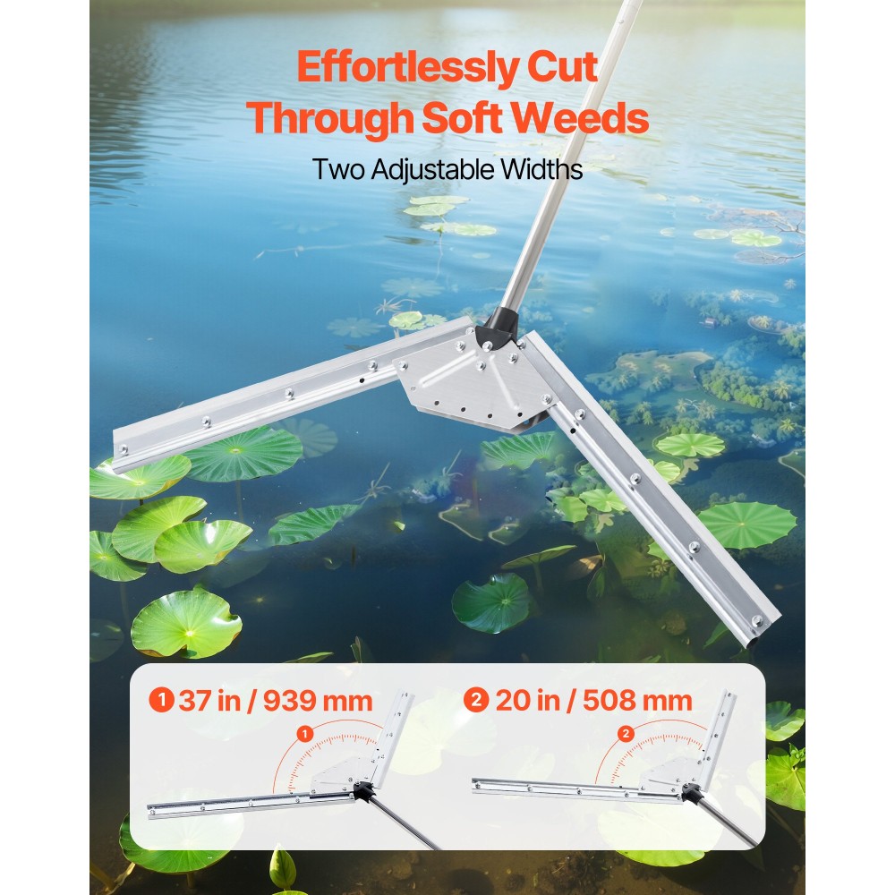 VEVOR Lake Weed Cutter, Pond Aquatic Plant Cutting Tool with 0,94 m Max.Πλάτος κοπής, αιχμηρές και βαρέως τύπου ατσάλινες λεπίδες, τσουγκράνα λιμνών με σχοινί ρίψης 9 μέτρων, για Cattail, Φραγκμίτες, Lilly Pads και Chara