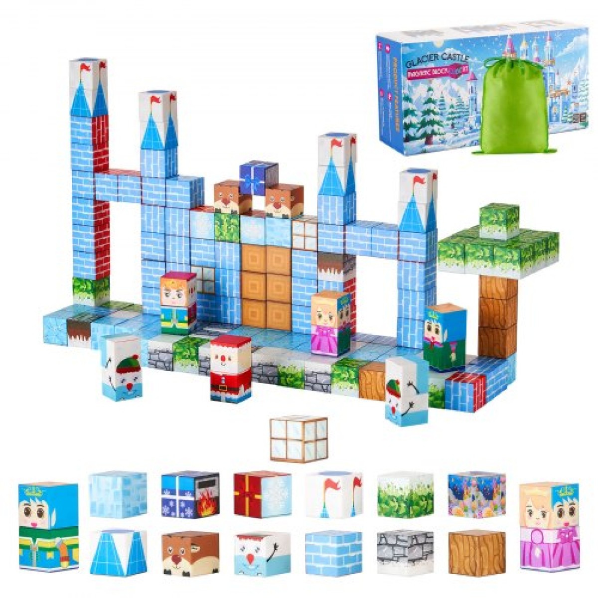 VEVOR Magnetic Blocks, 150 τμχ Glacier Castle Set, Magnetic Building Cubes for Children, STEM Montessori Sensory Toys για Χριστουγεννιάτικο δώρο γενεθλίων, Κατασκευαστικό παιχνίδι στοίβαξης για αγόρια και κορίτσια 3+ ετών