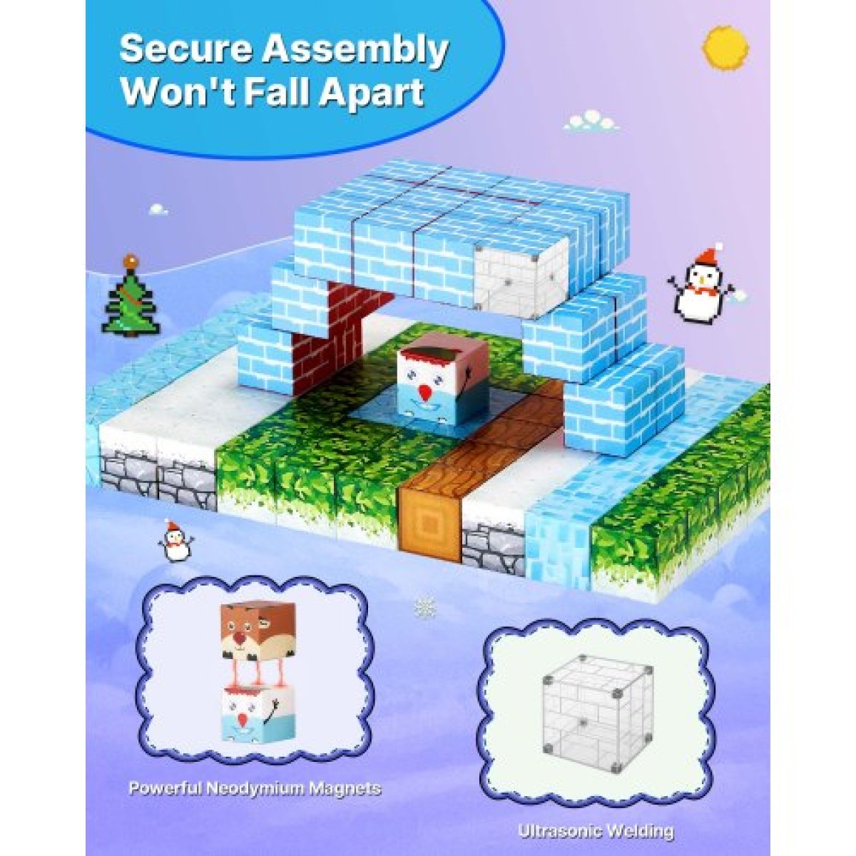 VEVOR Magnetic Blocks, 150 τμχ Glacier Castle Set, Magnetic Building Cubes for Children, STEM Montessori Sensory Toys για Χριστουγεννιάτικο δώρο γενεθλίων, Κατασκευαστικό παιχνίδι στοίβαξης για αγόρια και κορίτσια 3+ ετών