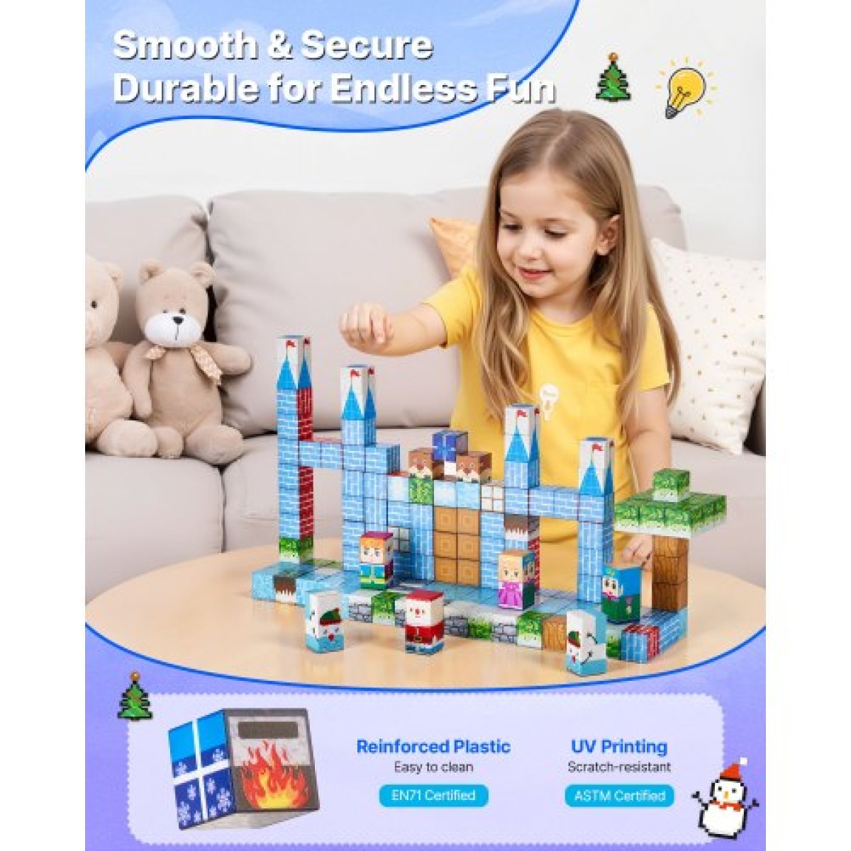 VEVOR Magnetic Blocks, 150 τμχ Glacier Castle Set, Magnetic Building Cubes for Children, STEM Montessori Sensory Toys για Χριστουγεννιάτικο δώρο γενεθλίων, Κατασκευαστικό παιχνίδι στοίβαξης για αγόρια και κορίτσια 3+ ετών