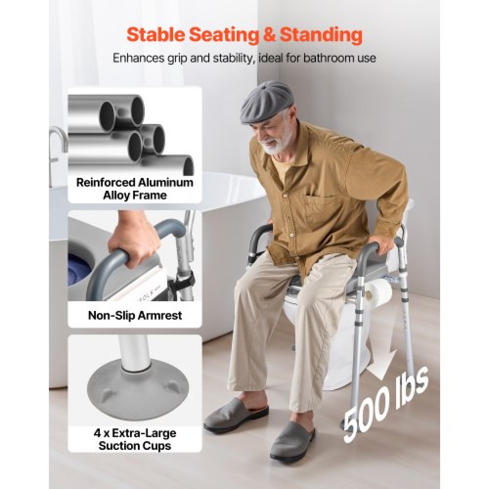 VEVOR Bedside Commode Chair 4-in-1 Raised Toilet Seat 500 lbs Adjustable Height