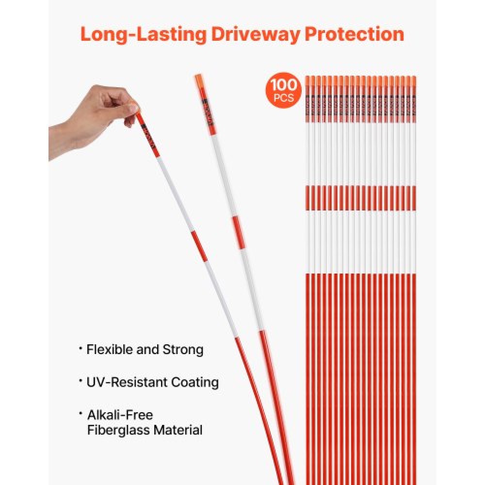VEVOR 100Pcs Reflective Driveway Markers 5/16" Dia 72 in Snow Stakes Reflectors