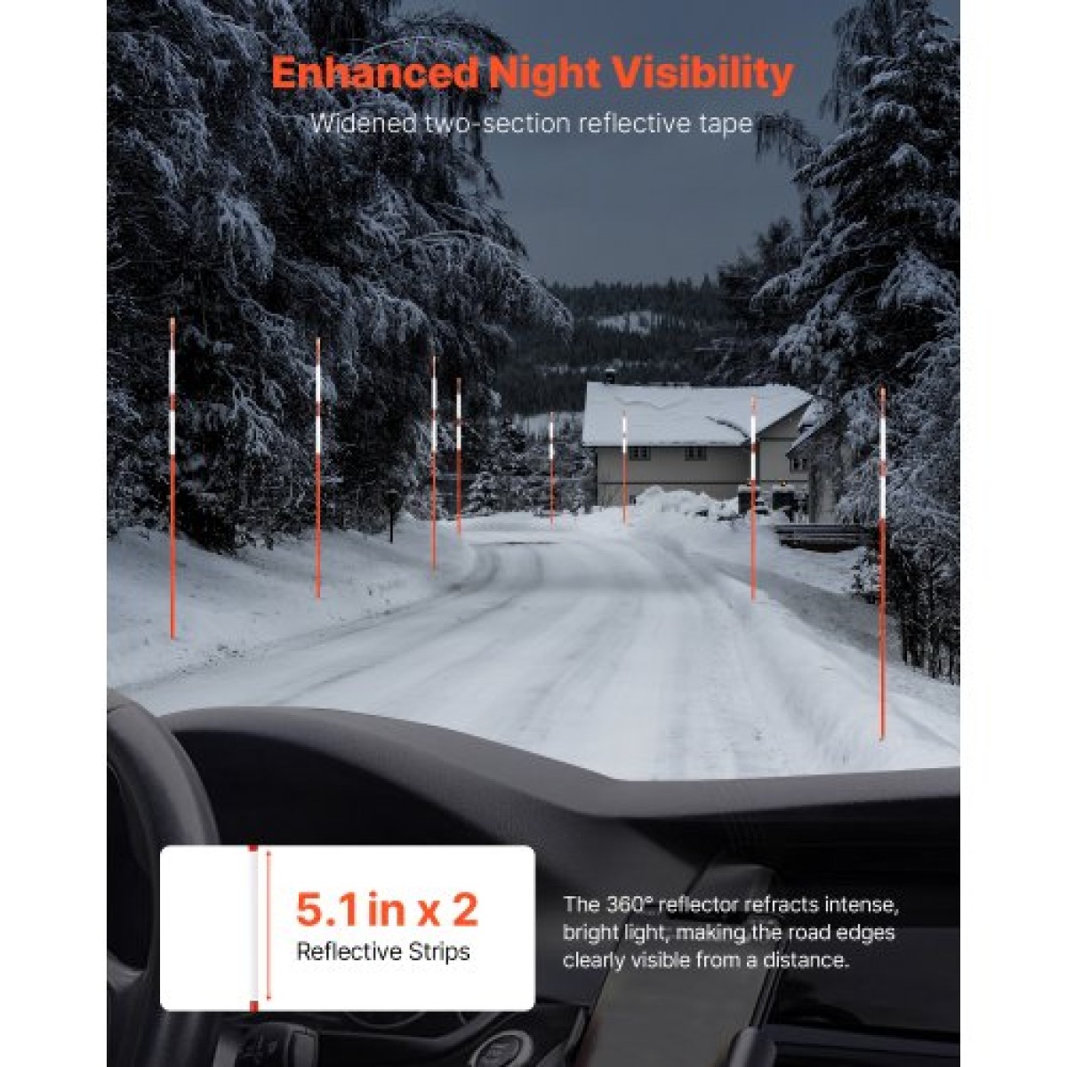 Μαρκαδόροι VEVOR Driveway, 100Pcs 183cm Μήκος 7,87mm, Ανακλαστήρες Hi-Visibility Driveway with 12 in Steel Drill Bits, Reflektive Snow Snow Sticks Fiberglass Pole for Parking, Walkways, Snow Oring