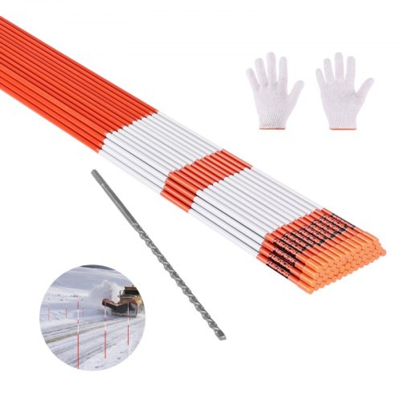 Μαρκαδόροι VEVOR Driveway, 100Pcs 183cm Μήκος 7,87mm, Ανακλαστήρες Hi-Visibility Driveway with 12 in Steel Drill Bits, Reflektive Snow Snow Sticks Fiberglass Pole for Parking, Walkways, Snow Oring
