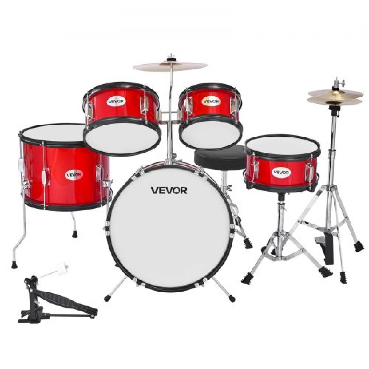 VEVOR Kids Drum Set, 5 τεμαχίων 16 ιντσών / 406,4 mm Junior Drum sets, σετ ντραμς για αρχάριους με ρυθμιζόμενο θρόνο και δύο ζευγάρια τύμπανα, κιτ οργάνων για τύμπανα μουσικής εκμάθησης, για παιδιά 6-13 ετών (Κόκκινο)