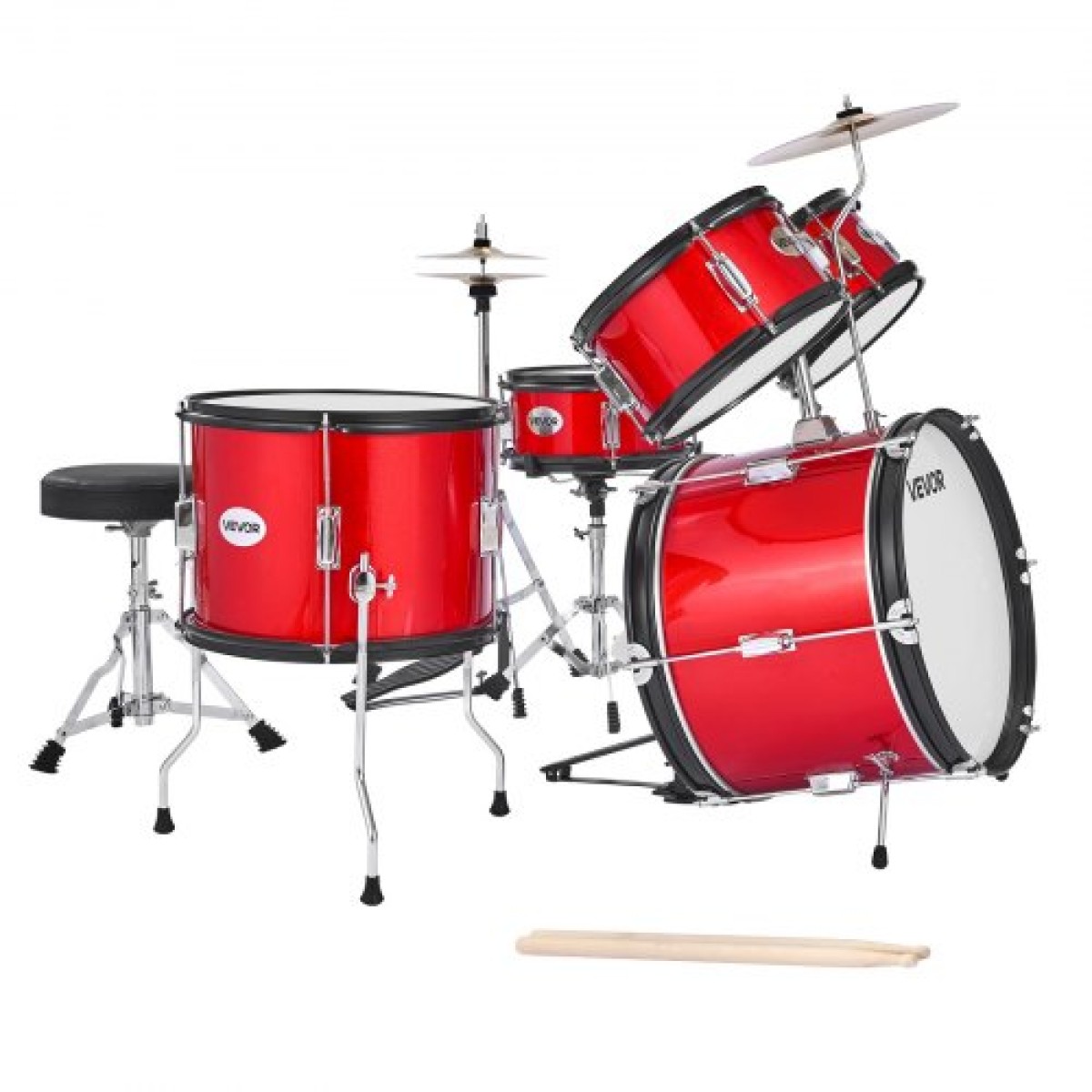 VEVOR Kids Drum Set, 5 τεμαχίων 16 ιντσών / 406,4 mm Junior Drum sets, σετ ντραμς για αρχάριους με ρυθμιζόμενο θρόνο και δύο ζευγάρια τύμπανα, κιτ οργάνων για τύμπανα μουσικής εκμάθησης, για παιδιά 6-13 ετών (Κόκκινο)