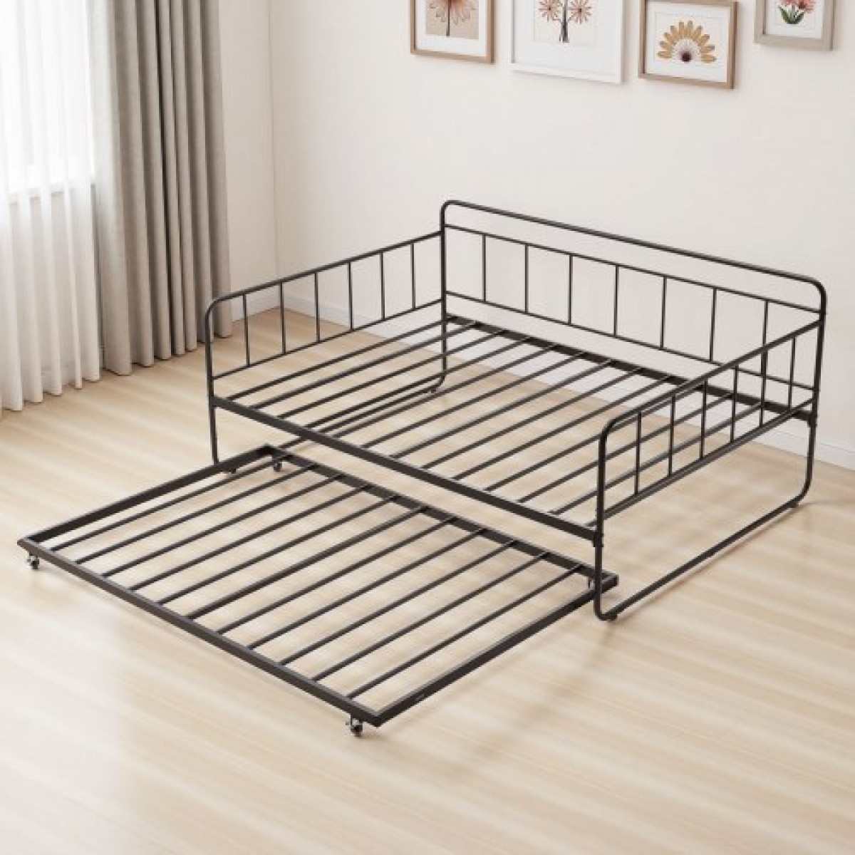 VEVOR Πλαίσιο Daybed πλήρους μεγέθους, Κρεβάτι ημέρας με τρούλο, Πλαίσιο κρεβατιού με μεταλλική πλατφόρμα βαρέως τύπου, Πλήρες ανάκλιντρο με μεταλλικές ράγες Στήριξη για σαλόνι, κρεβατοκάμαρα, ξενώνας, εύκολη συναρμολόγηση, μαύρο
