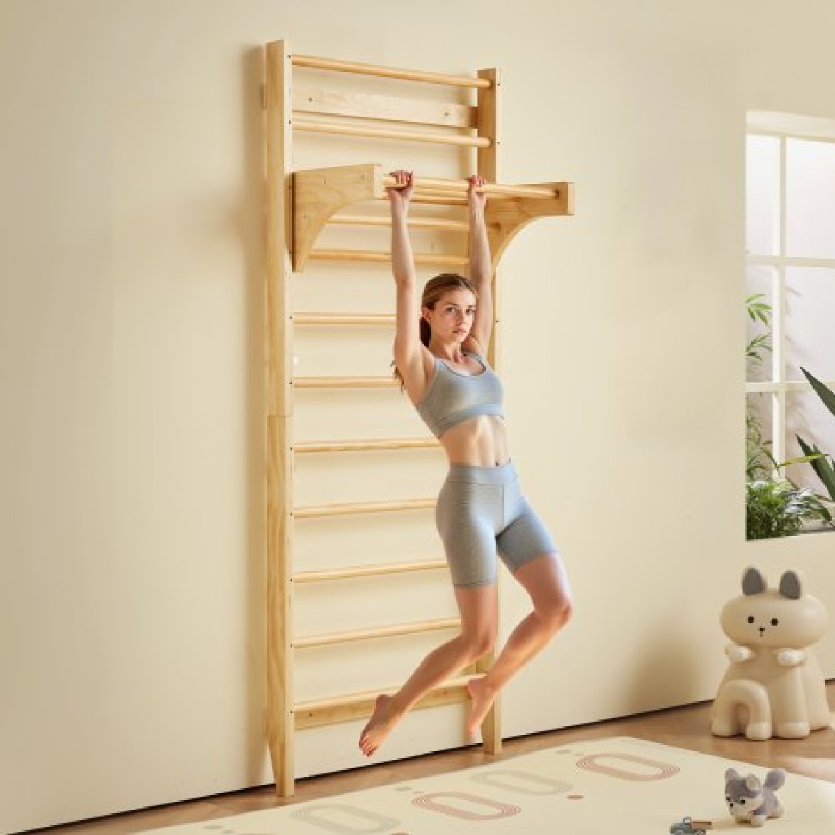 VEVOR Swedish Ladder Wall Gym, 10-Level Solid Wood Indoor Jungle Gym, 220lbs Loading Indoor Playground Climbing Ladder for Kid Adults, Gymnastic Stall Bars with Pull-Up Bar - Ιδανικό δώρο για αγόρια κορίτσια