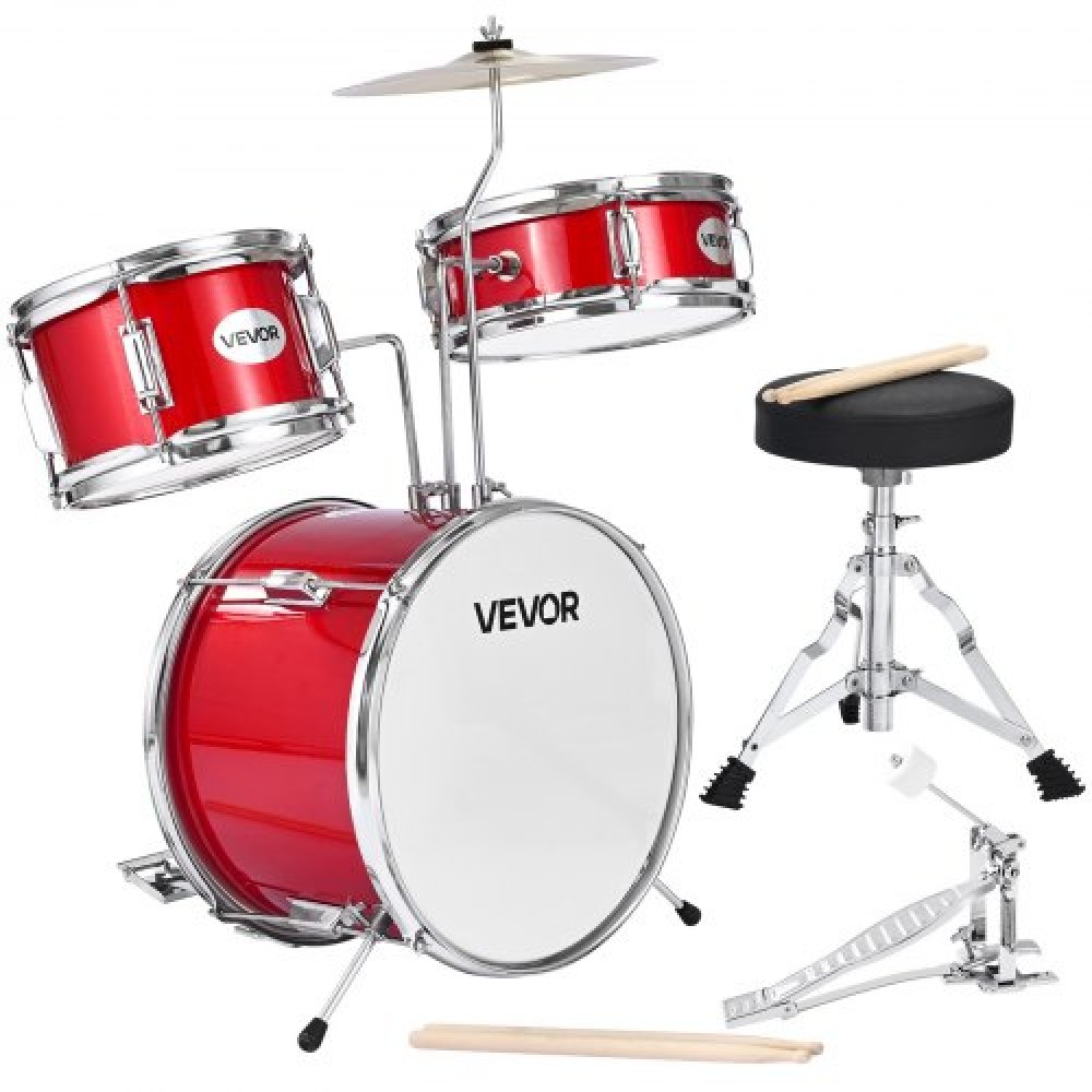 VEVOR Kids Drum Set, 3 τεμαχίων 14 ιντσών / 355,6 mm Junior Drum Set, Σετ τύμπανων για αρχάριους με ρυθμιζόμενο θρόνο και δύο ζευγάρια τύμπανα, κιτ οργάνων για τύμπανα μουσικής εκμάθησης, για παιδιά 6-13 ετών (Κόκκινο)