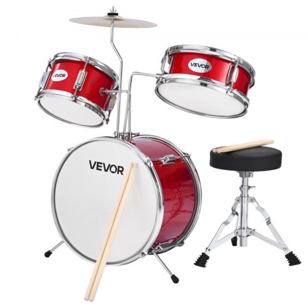 VEVOR Kids Drum Set, 3 τεμαχίων 14 ιντσών / 355,6 mm Junior Drum Set, Σετ τύμπανων για αρχάριους με ρυθμιζόμενο θρόνο και δύο ζευγάρια τύμπανα, κιτ οργάνων για τύμπανα μουσικής εκμάθησης, για παιδιά 6-13 ετών (Κόκκινο)